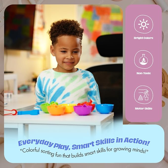 Montessori Sorting Toy for Toddlers– Fine Motor Skills, Sensory Bin & Preschool Learning Toys, Color Sorting Toys for Kids 3-5 Years, Learning Activities and Early Educational Toy