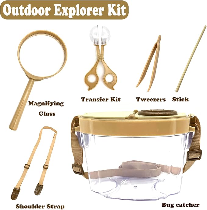 Bug Catcher Kit, Kids Bug Collection Kit, Outdoor Nature Explorer Kit with Tweezers, Magnifying Glass, Science Educational Kit, Bug Observation Container for Boys and Girls (Gold)