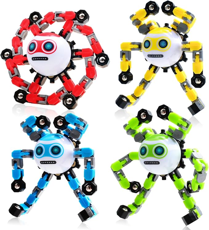 4 PCS Travel Toys Transformable Fidget Spinners Toys for Kids and Adults Sensory Toy for Boys Teens Stress Relief Autism ADHD Cool Road Trip Travel Essential Birthdays Gifts for Party Favors