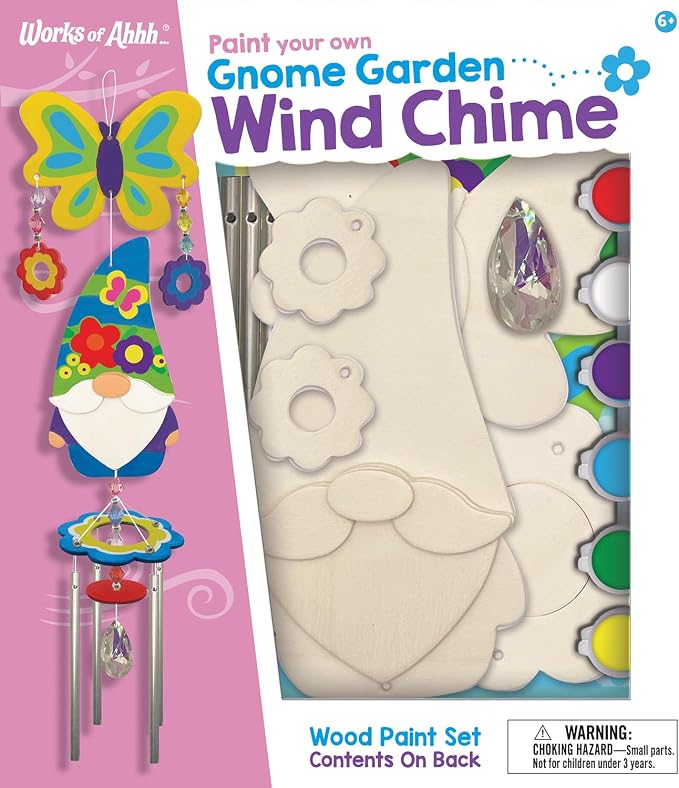 Works of Ahhh... Craft Set - Gnome Garden Wind Chime Classic Wood Paint Kit