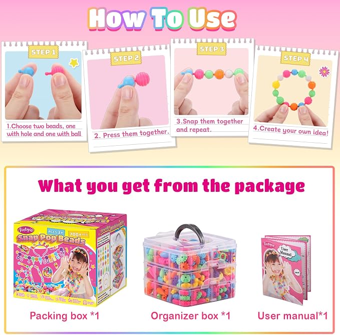 Pop Beads, 700Pcs Arts and Crafts for Kids 4-8, Snap Beads Jewelry Making | Funtopia DIY Bracelet Necklace Ring Anklet Set, Birthday Party Creativity Toys for Girls Toddlers Ages 3 4 5 6 7 8(X-Large)