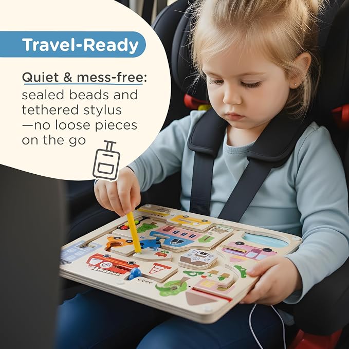 Nene Toys Magnetic Maze Board – Toddler Travel Toy 2+ – Montessori Busy Board Alternative – Bead Maze Puzzle with Tethered Stylus – Quiet Car/Plane Activity – Fine Motor Skills, Hand-Eye Coordination