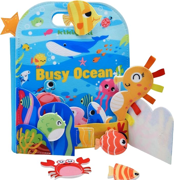Busy Book for Toddlers 1-3, Busy Board for 1 Year Old, Quiet Books | Felt Activity Books for 1+ Year Old, Toddler Travel Toys, Boy Girl 1st Birthday Gift, Montessori Ocean Sensory Learning Board