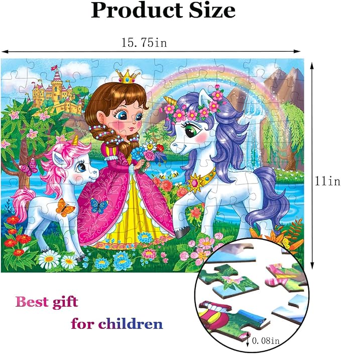 Puzzles for Kids Ages 4-6 6-8 Year Old - Princess & Unicorns | 100 Piece Jigsaw Puzzle for Toddler Children Learning Educational Puzzles Toys, Girls Birthday Gifts