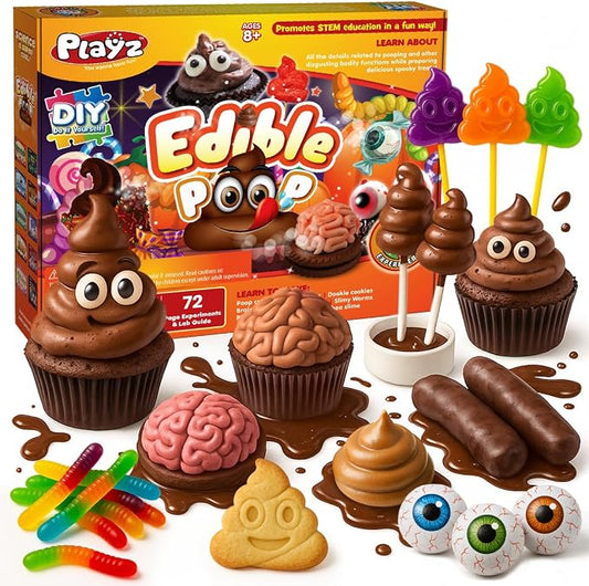 Playz Edible Poo Candy Making Kit for Kids Age 8-12 Years Old with 30+ Fun | Science Experiments, DIY Chemistry kit for kids Chocolate, Rock, Gummy, Slime candy maker, STEM Toys/gift for Girls and Boys