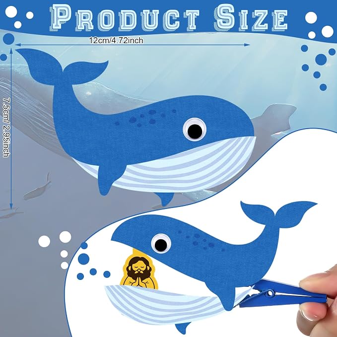 Soulchen 24 Set Jonah and The Whale Craft Kit, DIY Religious Sunday School Vbs Crafts, Make Your Own Jonah and The Whale Kits, Christian Decorations for Kids, Activities Art Supplies