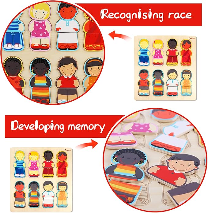 Wooden Puzzle for Toddlers 1-3, Children of The World Racial Cognition Toy | Dress-up Peg Puzzle Educational Toys, 24 Pieces Mix and Match Boys and Girls, Multicultural Diversity Toys for Kids