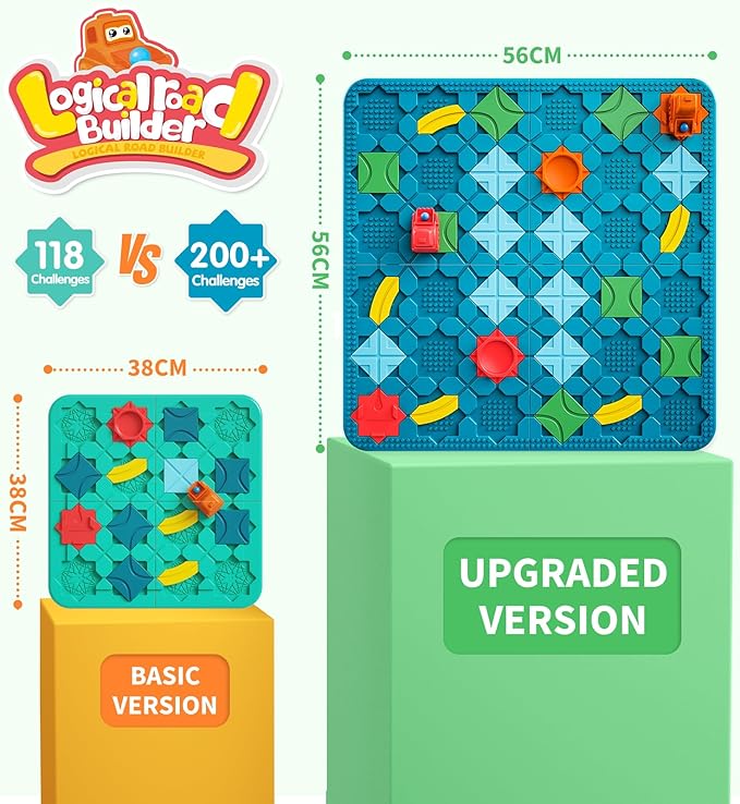 Kids Toys STEM Board Games - Large Size Logical Road Builder Educational Brain Teasers Puzzles Toys, Preschool Learning Montessori Big Board Maze Birthday Gifts Kids Boys Girls Age 4-8 Year Old | Royal Blue logic board: 14 tracks, 2 start/end, 2 windup...