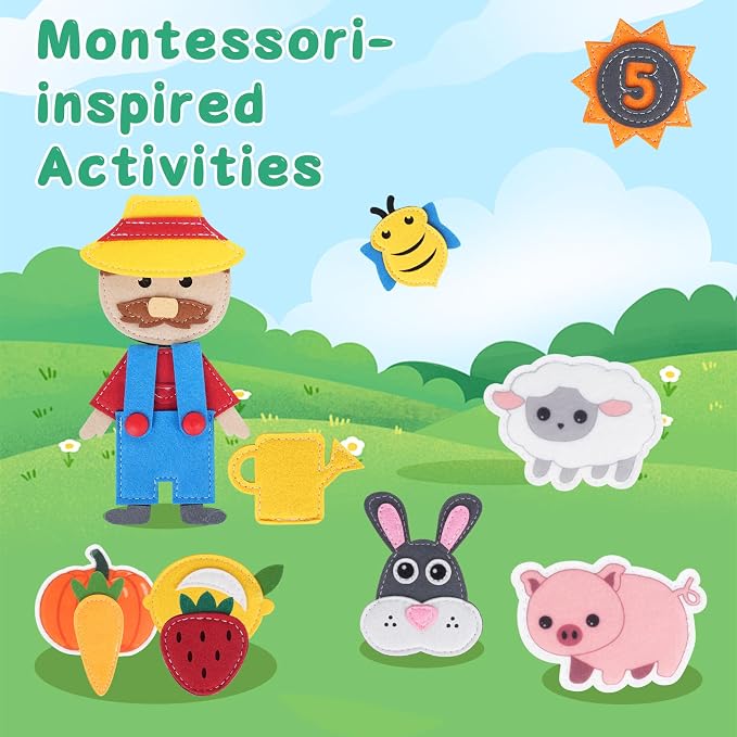 Cobelae Busy Book for Toddlers 1-3, Montessori Toys for 1 Year Old | Felt Toddler Busy Board, Travel Toys for 1-3, Sensory Learning Quiet Activity Book, Gifts for Baby Age 1+