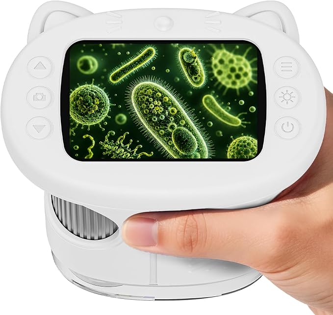 1000X Handheld Digital Microscope for Kids (White) | 4K HD 2.4" Screen, 200–1000X Magnification, Portable Kids Microscope, Educational STEM Toy, Gifts for Boys and Girls Age 5–12