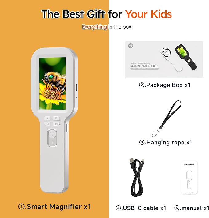 Kids Microscope Camera Autofocus Magnifier 500X STEM Gift Toy for Ages 4-12 | Handheld Digital Magnifying Glass Camera with 3.0" HD Screen and Photo/Video Record, Portable Edu Science Kits for Children