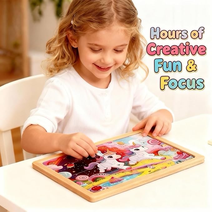 Wooden Puzzles for Kids, Jigsaw Puzzles, Unicorn Theme Educational Gifts | 100% Wooden