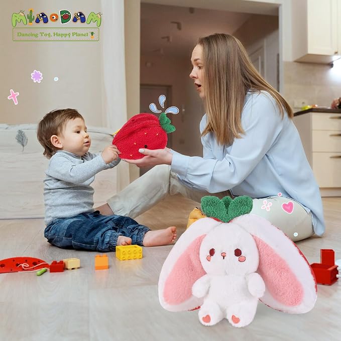 MIAODAM Strawberry Bunny Stuffed Animal, Cute Soft Bunny Plush Toy for Kids | Perfect Birthday Present & Nursery Decor, Ideal Easter & Christmas Gift (7 Inch)