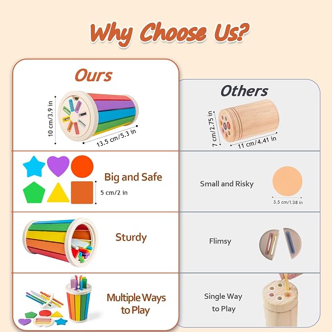 Montessori Toys for 1-3 Year Old, Wooden Color Sorting Learning Toys for Toddlers, Fine Motor Skills Matching Games,Sensory Development Educational Toy,18 Month+ Baby Boys Girls
