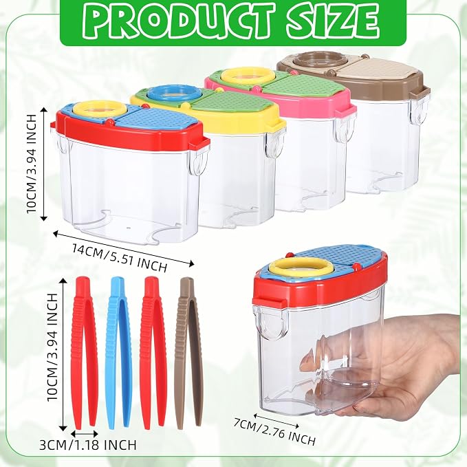 Halloscume 12 Pack Bug Catcher for Kids Insect Bug Viewer Kit with Tweezers Explorer Outdoor Set Insects Catcher Containers Magnifying Box for Children Science Nature Exploration Tool(Deep Color)