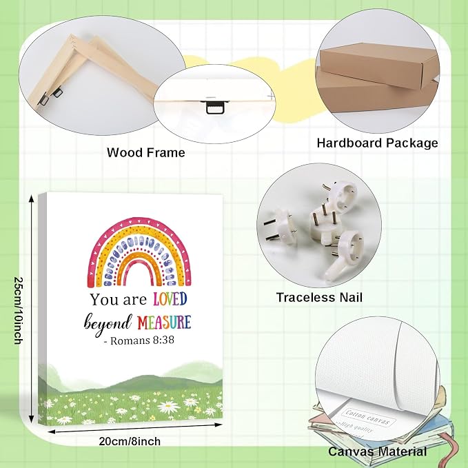 HOURIA Framed Kids Rainbow Religious Christian Wall Art (6pcs,8“X10” | Sunday School Decorations For Classroom playroom