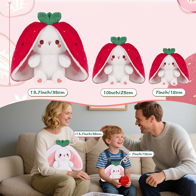 MIAODAM Strawberry Bunny Stuffed Animal, Cute Soft Bunny Plush Toy for Kids | Perfect Birthday Present & Nursery Decor, Ideal Easter & Christmas Gift (10 Inch)
