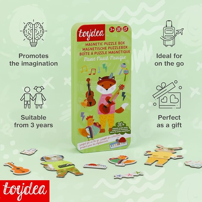 Magnetic Puzzle Box for Kids Ages 3-5, Music Travel Puzzle Game | 30+ Magnetic Pieces, Stimulate Art Imagination, Quiet Travel Toy, Gift for Girls and Boys
