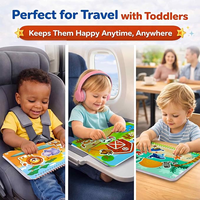 Jelly Sticker Books for Toddlers 3-5 - 40+ Reusable Stickers Busy Book | 10 Animal Topics - Waterproof Washable Toddler Activity Book - Learning Toys for Shapes, Colors, Matching, Animals