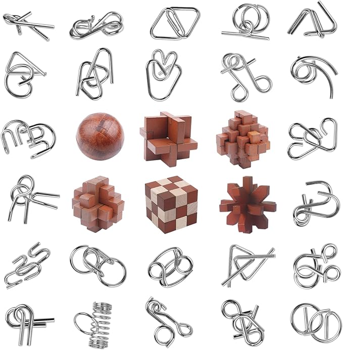 RLYLF 30pcs Brain Teaser Puzzles Game for Adults and Kids Ancient Wooden and Metal Puzzles 3D Educational Toys IQ Logic Train Family Games Party Favor Coffee Time Unlock Interlock Puzzles Box | Ancient Wooden and Metal Puzzles 3D Educational Toys IQ Lo...