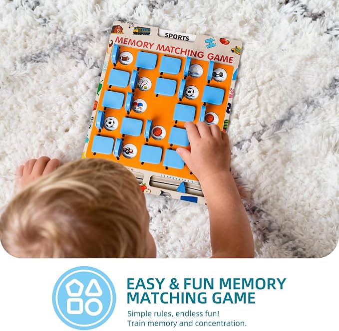 LiKee Wooden Matching Memory Game for Kids Age 3 4 5 6 7 8 Year Old, Travel Toy for Boys Girls, Board Game, Road Trip Essentials for Toddler