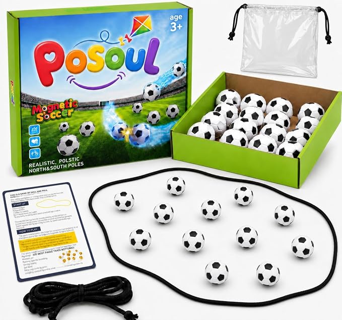 POSOUL 20 PCS Balls Magnetic Game with String, Soccer-Themed Magnet Board Set, Fidget Toys，Portable Tabletop Strategy Toy for Parties, Travel and Camping, Gift for Kids Ages 3+ and Adults