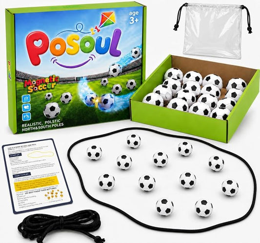 POSOUL 20 PCS Balls Magnetic Game with String, Soccer-Themed Magnet Board Set, Fidget Toys，Portable Tabletop Strategy Toy for Parties, Travel and Camping, Gift for Kids Ages 3+ and Adults