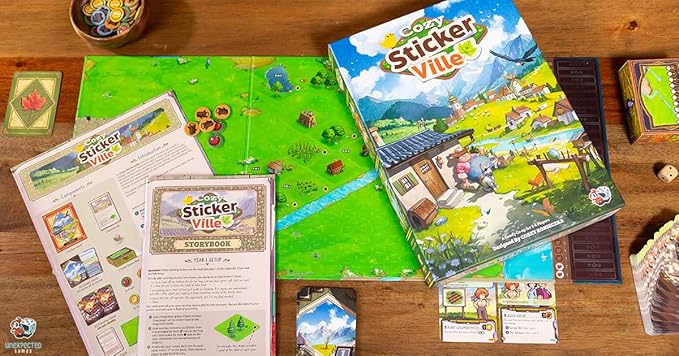 Asmodee Cozy Stickerville Board Game | Narrative Strategy Game of Village Building & Storytelling, Family Fun for Kids & Adults, Ages 8+, 1-6 Players, 30 Mins