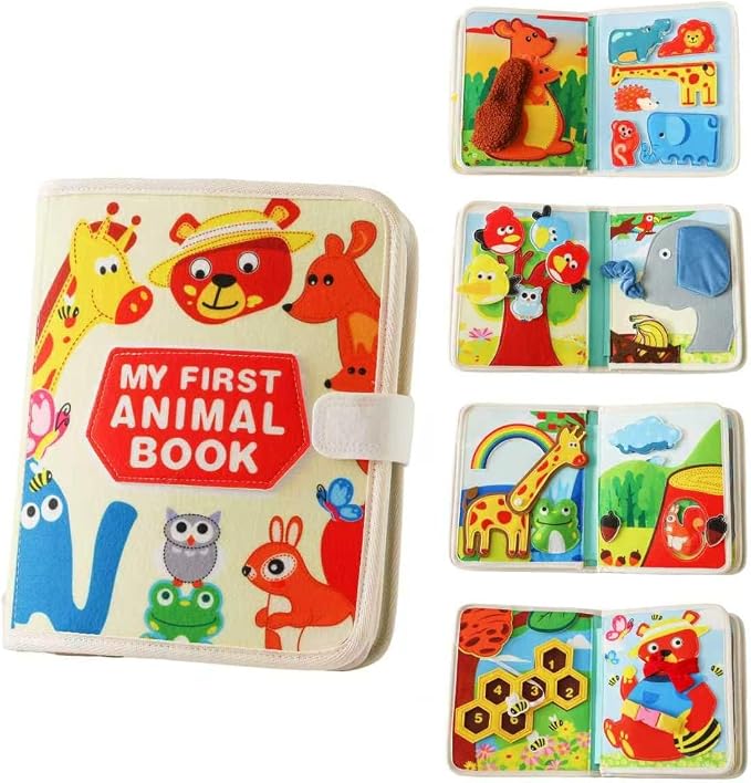 GOODMOM Animal Busy Book for Ages 1–3 -in-1 Educational Activity Book | Develop Fine Motor Skills, Practical Life Skills & Sensory Exploration | Travel-Friendly, Screen-Free Fun