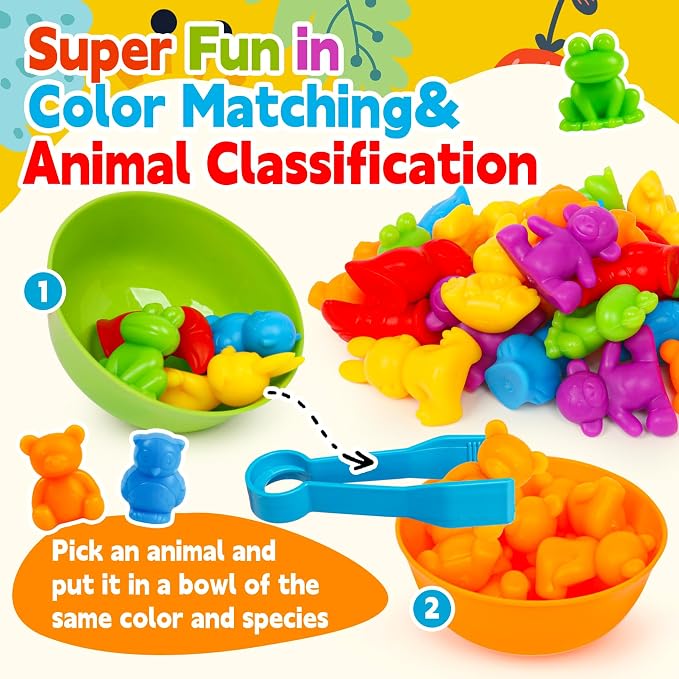 Color Sorting Toys for Kids,Counting Animals Matching Games Montessori Educational Preschol Learning Activities Sensory Traning Toys Gift for 3+ Year Old Boys Girls