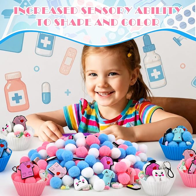159 Pcs Doctor Sensory Bin Items Pretend Play Doctor Kit Counting Sorting Sensory Bin Filler Fine Motor Capsules Tooth Model Face Mask Counts for Summer Counting Sorting
