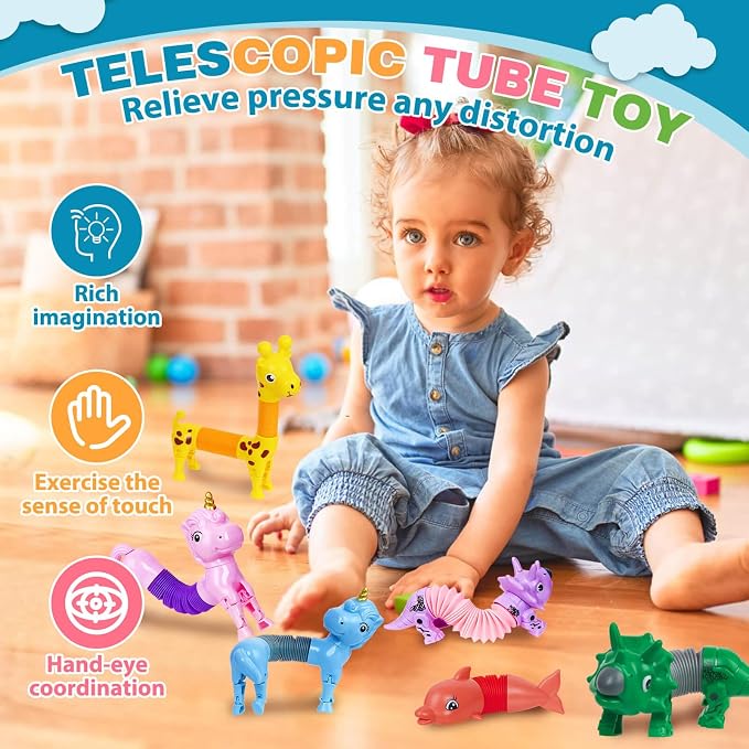 10 PCS Animal Pop Tubes Fidget Toys, Sensory Stress Relief Toys for Kids 3+ | Stress relief fidget toys, autism sensory play, goodie bag stuffers, classroom prizes, kids party favors, ages 3+