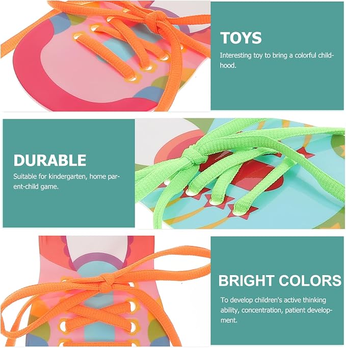 NUOBESTY Threading Toys 4 Pcs Shoelace Lacing Activity Set for Toddlers Early Childhood Education Hand-Eye Coordination Skill Development
