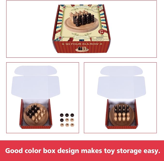GOTHINK Portable 3D Wooden Four in a Row Board Games for Adults & Kids- 4 in a Row Game Set with Birch Chess for Family Night Games Birthday & Holiday Party Toy Gifts - Challenge Your Mind