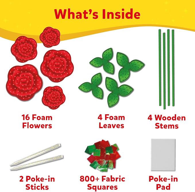 Skillmatics Poke-in Art – Rose Bouquet, Wood Craft Kit, Gift for Kids | Mess-Free, DIY Room Decor, Fine Motor Skills, Pretend Play, Screen-Free Travel Activity, Girls & Boys Ages 4, 5, 6, 7, 8, 9