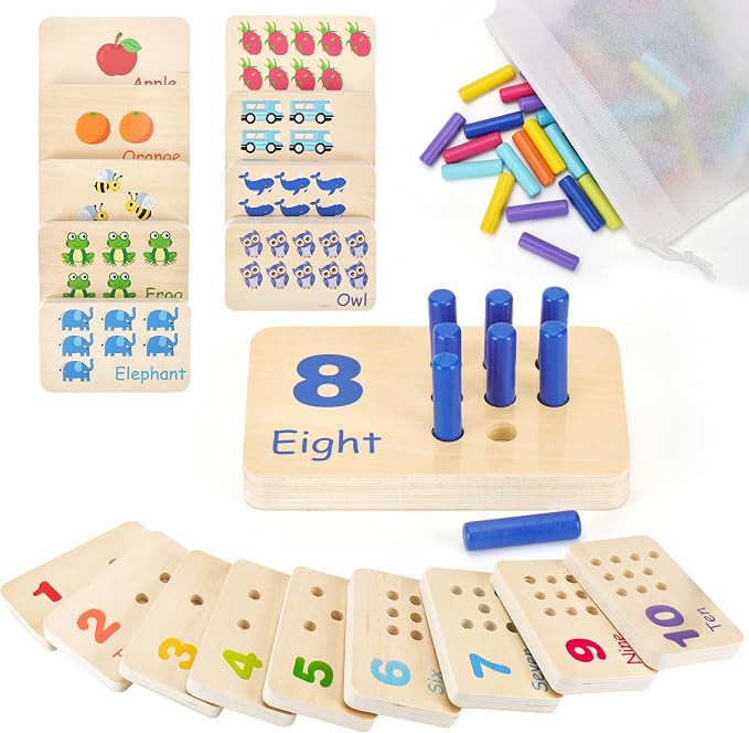 Wooden Montessori Number Blocks for Kids, Counting Peg Board for Kids Age 3 4 5,Preschool Learning Toys,Ideal for Kids 3 4 5 Years Old