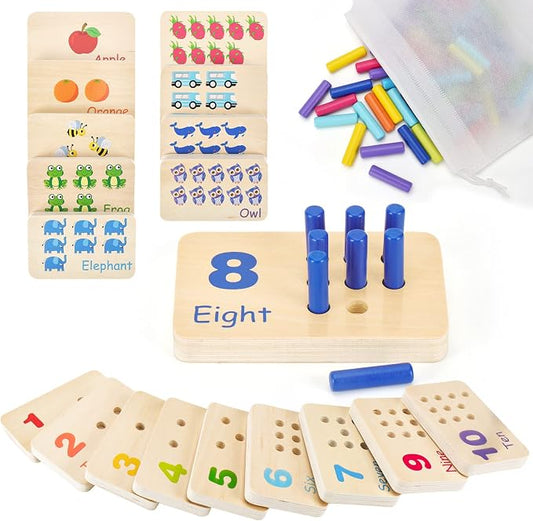 Wooden Montessori Number Blocks for Kids, Counting Peg Board for Kids Age 3 4 5,Preschool Learning Toys,Ideal for Kids 3 4 5 Years Old