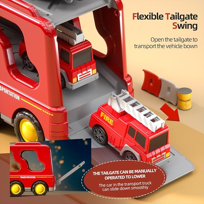 Beby Buty 5 in 1 Fire Truck Cars for Toddlers 3-5, Boy Car Truck Toys with Light Sound, Birthday Gifts for 3 4 5 6 Year Old Boy