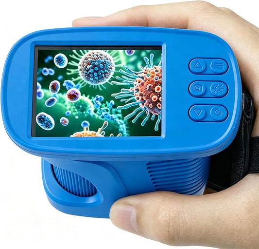 Kids Microscope,1000X HD Digital Handheld Mini Microscope 2.4" IPS Screen | Microscope for Kids, Mini Pocket Microscope for Children Birthday Gift, Science Education Fun for Boys Girls Ages 4-12 Blue