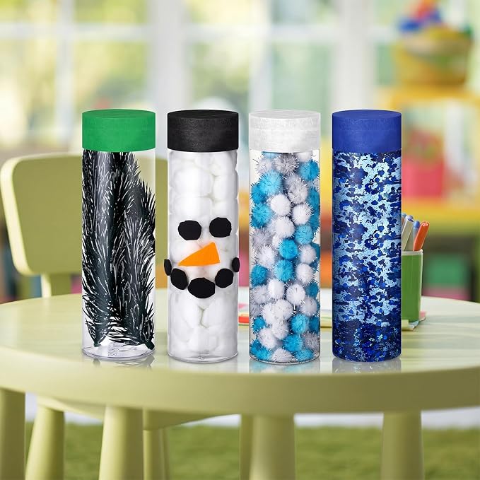 12 Pcs Weather Sensory Bottle Kits 13.5oz Plastic Calm Down Bottle with Lids Glitter Sequin Filler Acrylic Ice Cubes Snowy DIY Calm Down Jar Kit for Froze Party Favors Relieving Anxiety