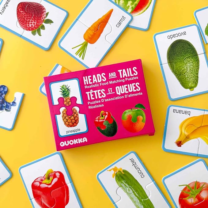 QUOKKA Jigsaw Toddler Puzzles Ages 2-4 – 100% Self-Correcting 16 Realistic Matching Fruits Veggies – Educational Toddler Puzzles Ages 1-3 with 32 Pieces – Memory Matching Games