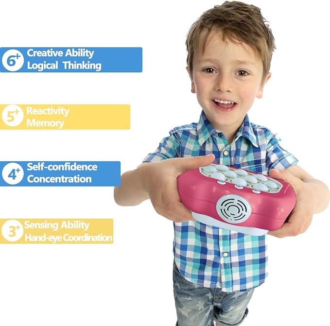 Intoypad Pop The Target! Handheld Speed Push Fidget Game Machine Pink | A Fun Multiplayer Game Sensory Fidget ADHD Autism Toys Birthday Gifts for 6 7 8 9 10 11 12 Years Old Kids Road Trip Car Games