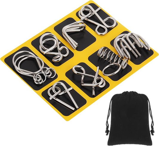 8 Pack Brain Teaser Puzzles Metal Wire Ring with Pouch,A Style | Iq Test Disentanglement Unlock Challenge, Portable Storage Pouch, Mind-bending Interlock Game for Party Favor Entertainment