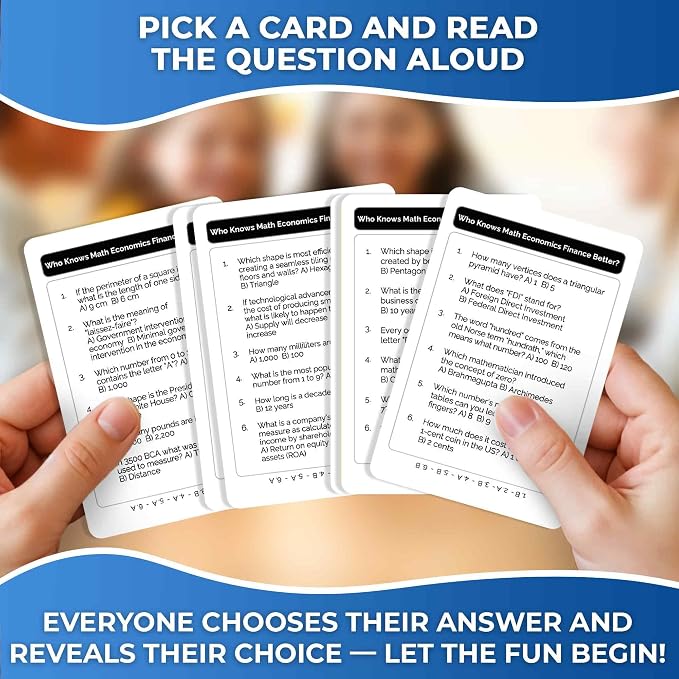 Card Games for Kids 8-12 - STEM Board Family Games for Kids and Adults | Trivia Cards for Family Game Night - Who Knows Math Finance Economics Better - Fun Card Game for Families and Teens