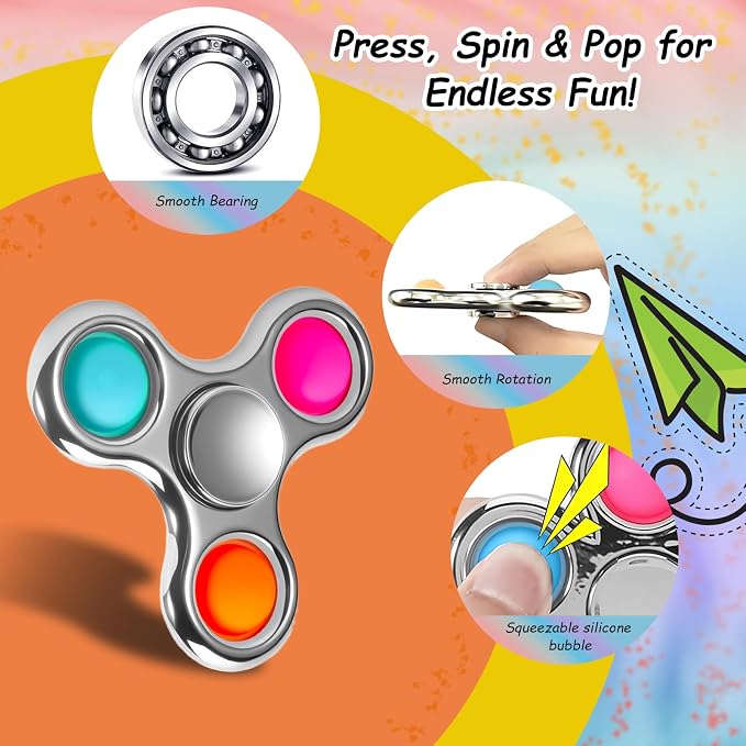 FIGROL Fidget Toys 3 Pack,Pop Fidget Spinner for Kids & Adults Relieves Stress and Calm Down,Sensory Toys for Kids with Autism ADHD Toys(Silver)