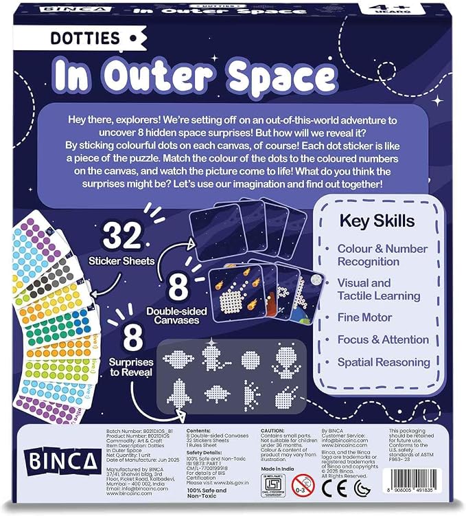 BINCA Dotties Dot Art Activity Kit - Space, 1500+ Stickers, Mess-Free Activities, DIY Dot Sticker Art, Kids Travel Activities, Gifts for Boys & Girls Ages 4,5,6,7