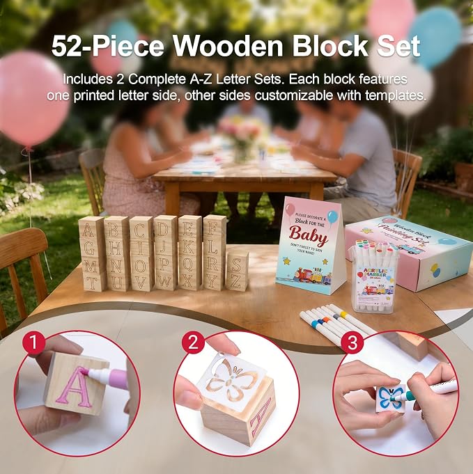 117Pcs Baby Blocks for Baby Shower, Gender Reveal & 1st Birthday | Fun Party Activity for Signatures & Doodles | Creates Personalized Nursery Decor | Ideal Keepsake for Parents & Growing Baby