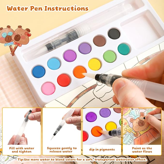 Paint with Water Coloring Books for Kids Ages 3-5, 4-8 – Cute Coloring Book for Teens,Arts and Crafts for Kids Ages 3 4 5 6 7 8+, Birthday Gift Toys for Girls Boys,Travel Toys-Capy