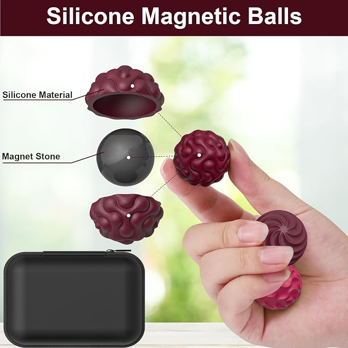 BUSOHA Silicone Magnetic Fidget Balls - 6 Pack Fidget Toys for Adult | Six Unique Textures Sensory Support,Quiet and Silent Stress Relief,Lightweight,Office,Travel,Anxiety,ADHD,Red