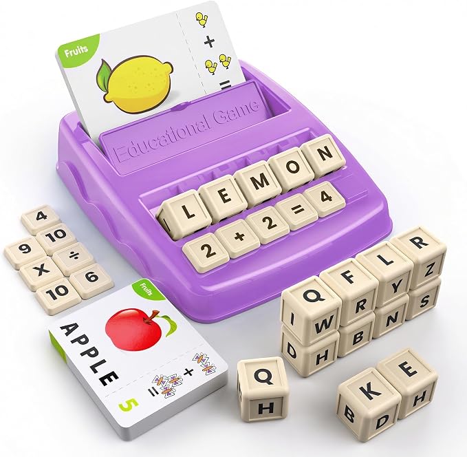 Educational Games for Kids Ages 3-8, Matching Letter Game for Kids Toys for 3-8 Year Olds Boys Girls Birthday Gifts for 3-8 Year Olds Girls Boys Preschool Kindergarten Educational Spelling Toys Purple